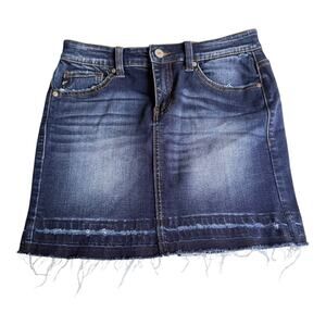 VTG Kancan Womens Blue Stretch Raw Hem Denim Jean SKIRT Juniors Size 1 Excellent